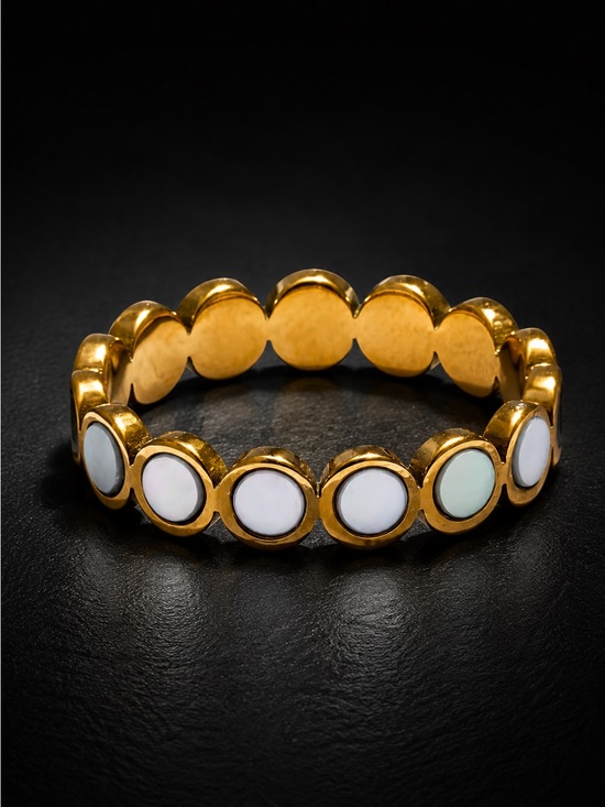 Anthropologie Jewelry - Gold Tone ring with White Inlay Discs